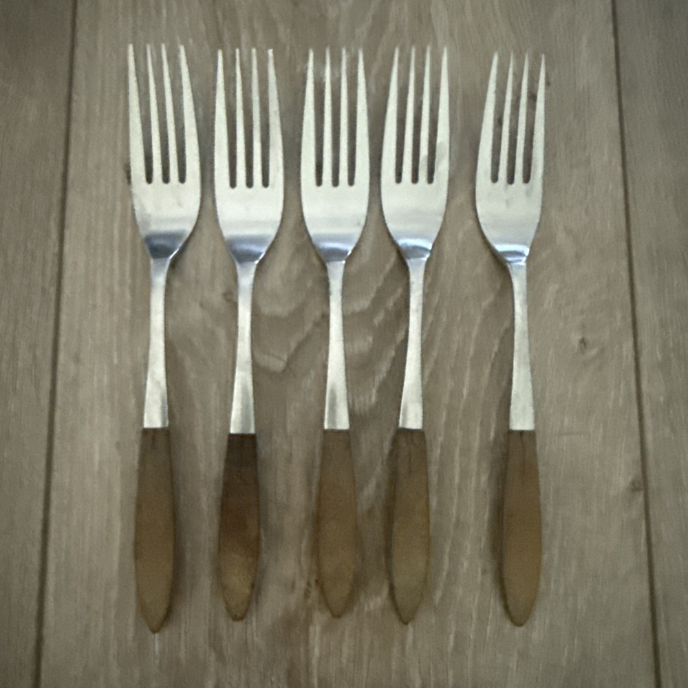 Set of 5 Vintage EPIC Japan Forged Stainless 7 1/4" Dinner Fork Synthetic Handle